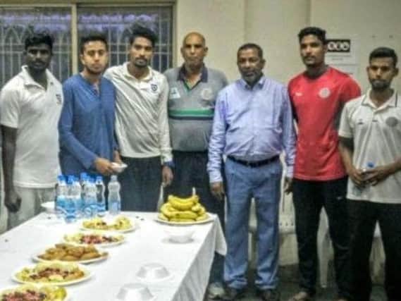 India test bowler Mohammed Siraj (third in from the left) standing beside Bobby Rao (grey polo shirt), the picture was taken at Hyderabad Academy.