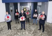 Mayor Tierney pictured recently in Rosemount during the distribution of hampers by the Foyleside DEA with Eileen Kivlehan, Rosemount Resource Centre, Kat Kealey, Foyleside DEA (Locality Youth Partnership), Tommy Taylor, Rosemount Resource Centre, Adrian Kelly, GDII and Min McCann, BHCP. (Photo: Jim McCafferty Photography)