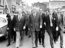 October 5, 1968... Brendan Hinds (far right) was among the organisers of the iconic civil rights march which was violently attacked by the RUC at Duke Street. Included in photo are Kevin Agnew, Paddy Devlin, Eddie McAteer, Gerry Fitt and Ivan Cooper.