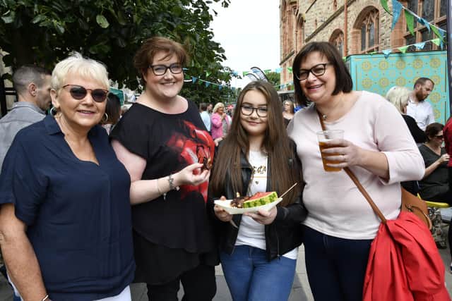 2019: Enjoying the Legenderry Street Food Festival in Guildhall Street were Geraldine McGrory, Julie Lamey, Katie McMahon and Aileen McMahon. DER3019-101KM