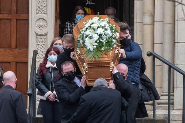 The funeral of Foyle Hospice founder Dr. Tom McGinley at St. Patrickâ€TMs Church Pennyburn in Derry. Picture Martin McKeown. 31.01.21