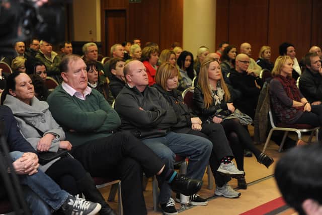 February 2014: A packed City Hotel for a ‘Mothers Support Detox Centre’ public meeting back. This campaign has been spearheaded by bereaved families and campaigners such as civil rights veteran Fionbarra O’Dochartaigh.