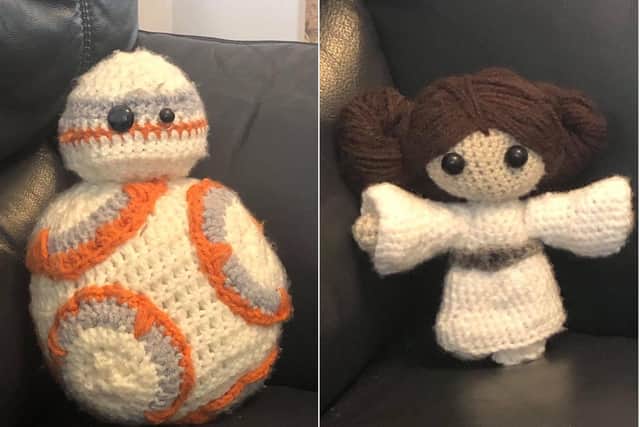 BB-8 and Princess Leia from Star Wars.