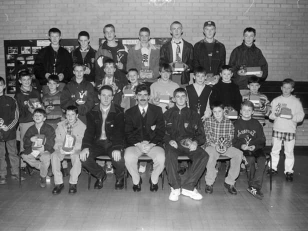 Derry City manager Felix Healy and striker Harry McCourt at the annual Moorefield F.C. awards evening.