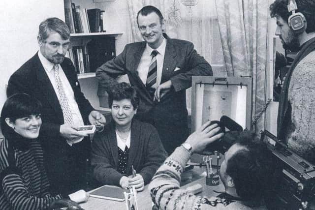 1988: Dr Tom McGinley with Hannah Healy and Rosemary Peoples in the first broadcast about the Foyle Hospice for RTE.