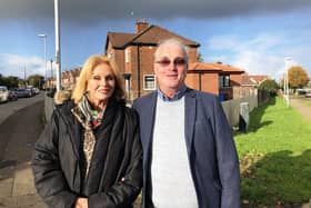 Joanna Lumley and Richard Moore visit Malin Gardens in Creggan during ‘Home Sweet Home’.
