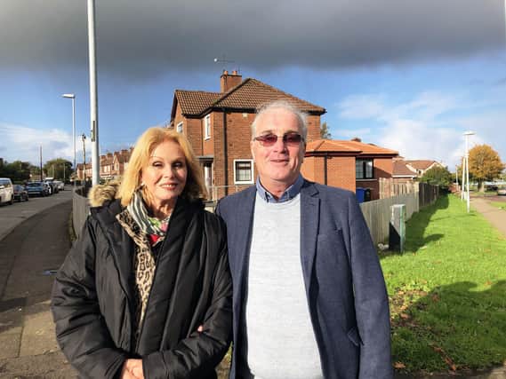 Joanna Lumley and Richard Moore visit Malin Gardens in Creggan during ‘Home Sweet Home’.