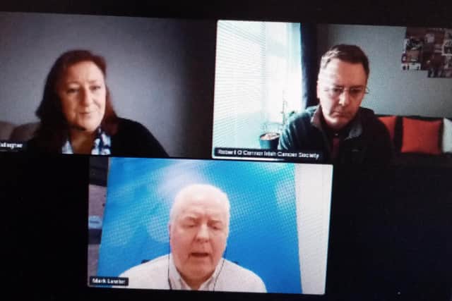 Professor Lawlor and Mr O’Connor in the online discussion, moderated by Margaret Gallagher, Pink Ladies Cancer Support Group.
