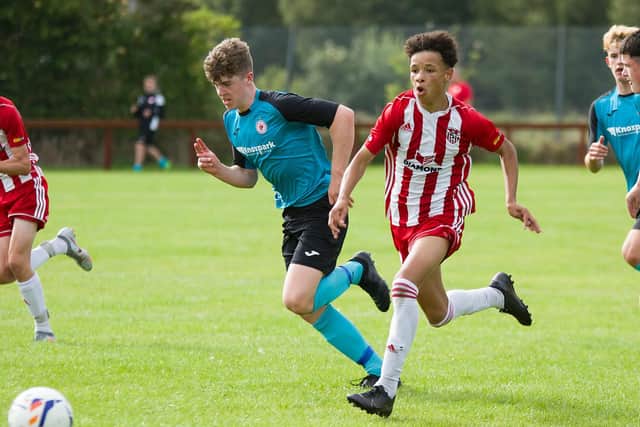 Derry City U15's Trent Doherty races away during their game against Sligo Rovers U15's. Picture courtesy by The Jungle View