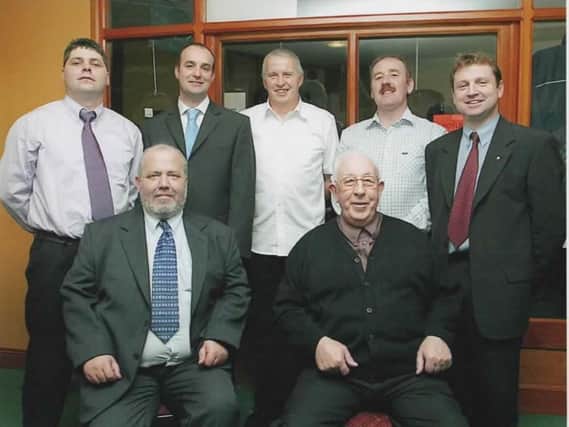 The first ever Na Piarsaigh Doire Trasna committee which was elected back in 2001. Back row, from left, Alan Nash, Paul Simpson, Paddy McNaught, Brian McKenna and Theo Duffy. At front are Joe McWilliams (left) and John McChrystal.