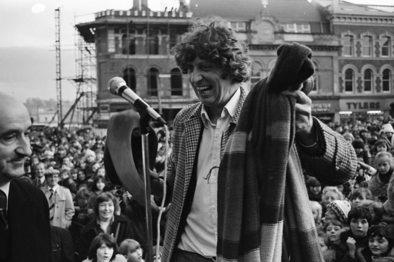 Tom Baker after switching on the Christmas tree lights at Guildhall Square.