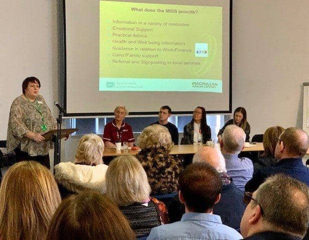 Martha Magee, delivering a presentation on Macmillan’s support services, in pre-COVID-19 times.