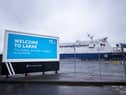 Billboard from P&O Ferries welcoming people to Larne Port.