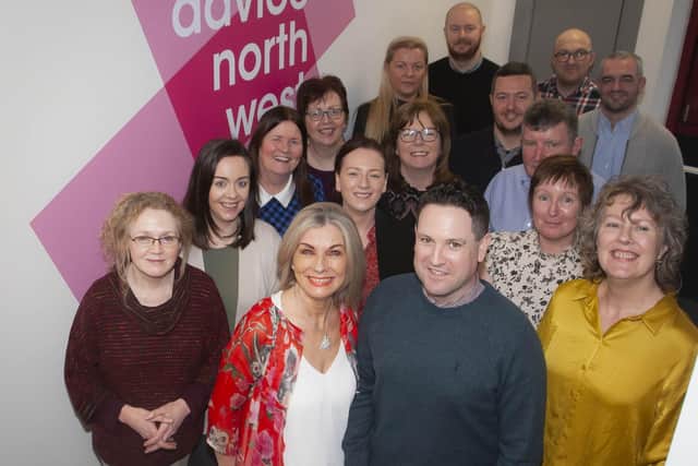 Staff from Advice North West pictured  previously at the Embassy Buildings, Strand Road . Included are Jackie Gallagher, manager, ANW and Ronan Moyne, Assistant Manager, ANW, Brenda Graham Appeals Worker, Jude McKinney Advice Manager, Damien McLaughlin Welfare Reform Support Project Worker, Melissa Cooke, Generalist Adviser.