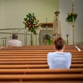 Parishioners at private prayer in St Mary’s Church, Creggan, back in May 2020. DER2120GS - 048