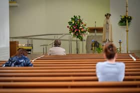 Parishioners at private prayer in St Mary’s Church, Creggan, back in May 2020. DER2120GS - 048