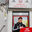 Will Patching shows off his No.10 shirt after sealing his loan move to Derry City from Dundalk on Monday. Picture by Event Images