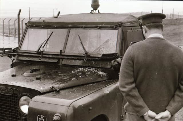 1971... The damaged British Army jeep.