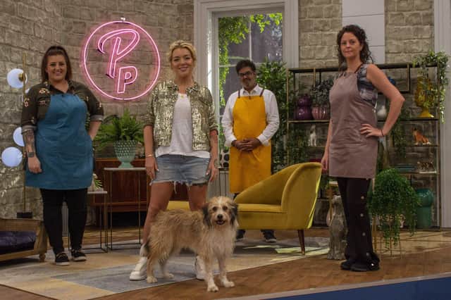 Finalists Georgia, Lakhi and Kelly D with Sheridan Smith and Stanley