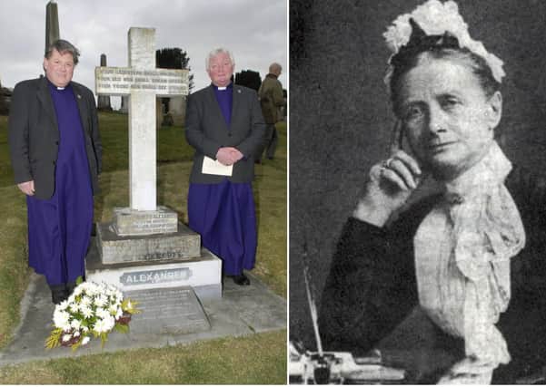 Left, then Dean William Morton and Canon John Merrick pictured back in 2012 during the annual Easter Pilgrimage to the grave of Cecil Frances Alexander in the City Cemetery by parishioners from St. Columb's Cathedral on Good Friday. And right, Cecil Frances Alexander.