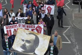 Union representatives at a previous May Day workers’ unions rally in the city.