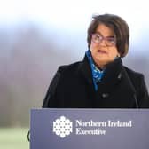 First Minister Arlene Foster pictured during Thursday's press conference. (Photo: Pacemaker)