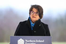 First Minister Arlene Foster pictured during Thursday's press conference. (Photo: Pacemaker)