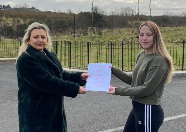 Tamzin White with Karen Mullan MLA, who will present the petition to Health Minister Robin Swann.