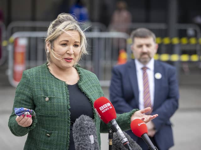 Deputy First Minister Michelle O'Neill and Health Minister, Robin Swann, pictured during a visit to the Ulster Hospital vaccination centre - First Minister Arlene Foster also visited the centre.