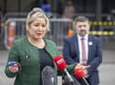 Deputy First Minister Michelle O'Neill and Health Minister, Robin Swann, pictured during a visit to the Ulster Hospital vaccination centre - First Minister Arlene Foster also visited the centre.