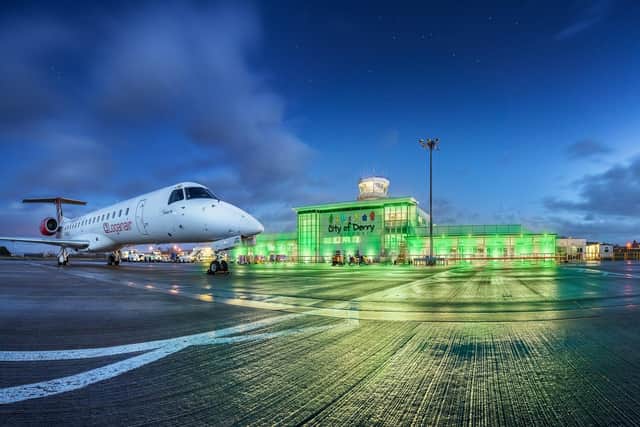 City of Derry Airport floodlit in green to celebrate St Patrick's Day. (Photo by Patryk Sadowski)