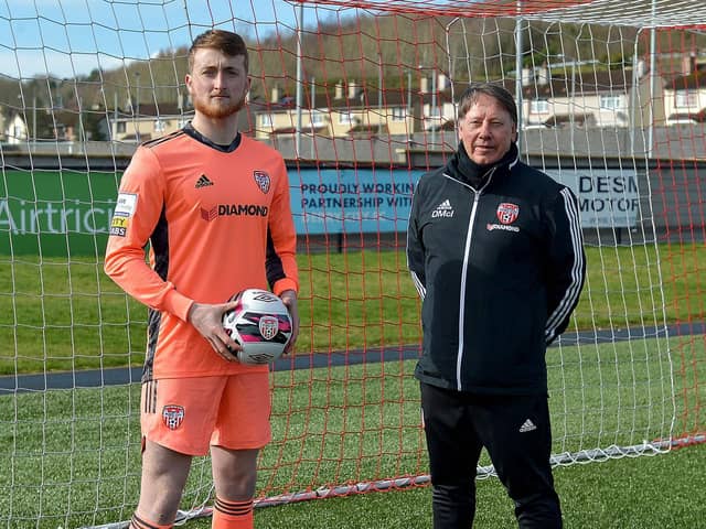 Derry City goalkeeper Nathan Gartside and goalkeeping coach Declan McIntyre. Picture courtesy George Sweeney
