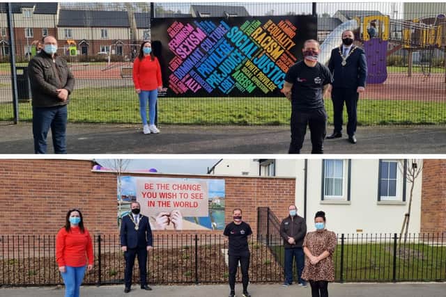 Positive messaging boards placed around Ballyarnett area by On Street Community Youth at Glenabbey Play Park and Skeoge Community Hub.