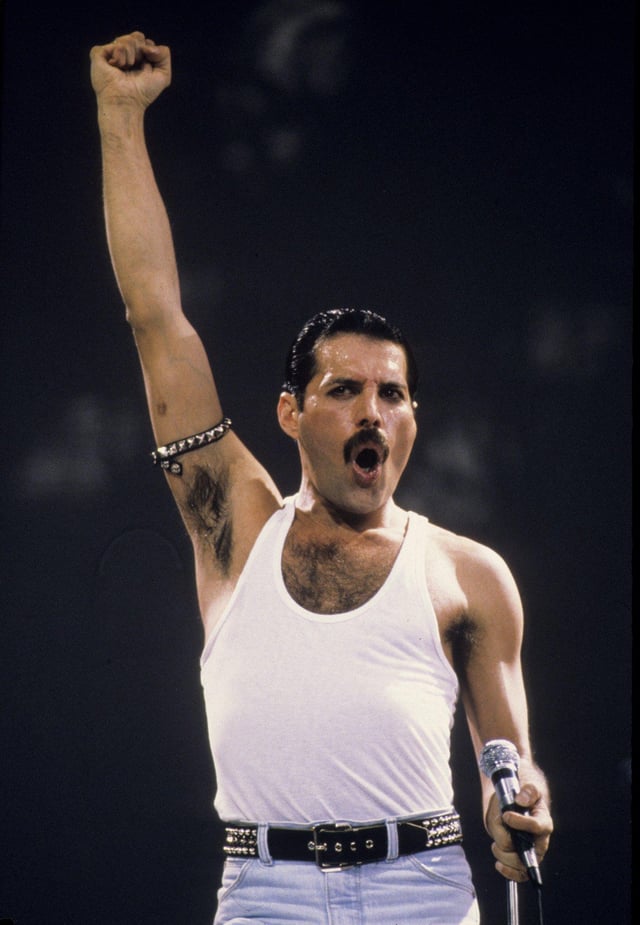 Programme Name: A Life in Ten Pictures - TX: n/a - Episode: In Ten Pictures - Freddie Mercury (No. n/a) - Picture Shows: -Live Aid, London – 1985
Freddie Mercury - (C) Anwar Hussein - Photographer: Anwar Hussein
