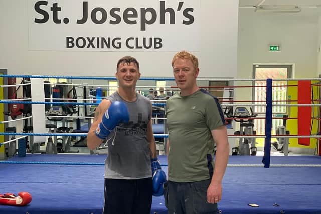 Connor Coyle pictured with St Joseph's ABC coach, Cahair Duffy