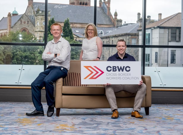 AUGUST 2020: From Left to Right - Launching the Cross-Border Workers Coalition set up to tackle remote working tax rules for cross border workers is Paul Quinn, Sinead Logue and Conor Dowds.