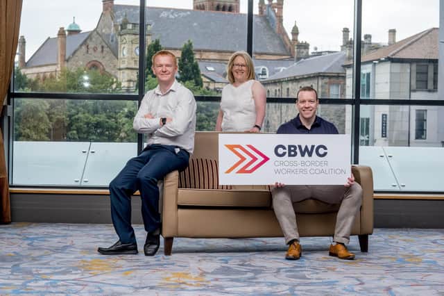 AUGUST 2020: From Left to Right - Launching the Cross-Border Workers Coalition set up to tackle remote working tax rules for cross border workers is Paul Quinn, Sinead Logue and Conor Dowds.