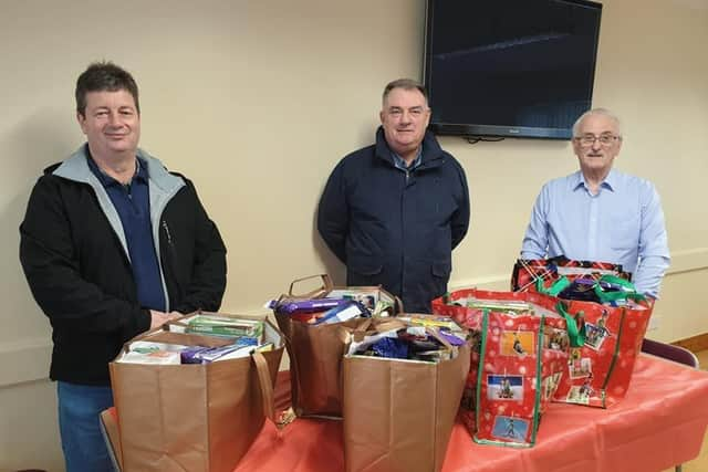 Christmas food parcels for residents ready to be distributed.