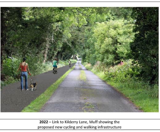 Link to Kilderry Lane, Muff, showing the proposed new cycling and walking infrastructure.