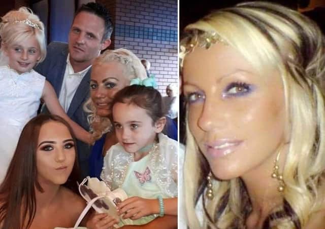 Tamzin White pictured with her mother, Louise, father James and sisters Farrah and Lola May and on right: the late Louise O'Doherty White.