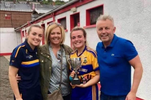 From left, Kate, Sonia, Lucy and Bobby Farren celebrate Limavady Ladies Junior Championship win in 2019.