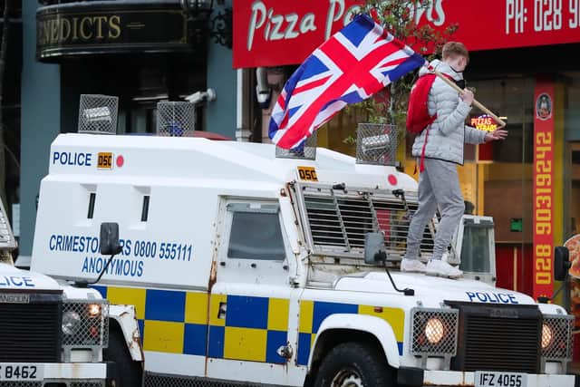 Eight officers were hurt during the protests on Friday night. 

Photo by Kelvin Boyes / Press Eye.
