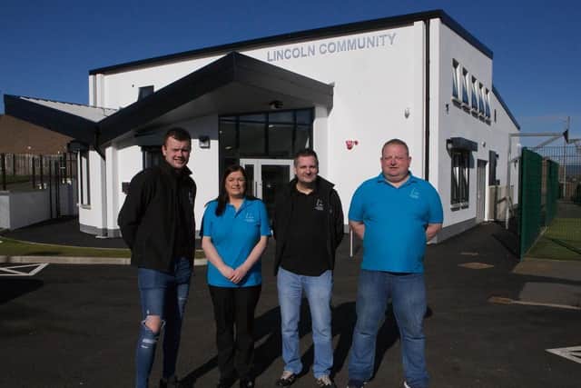 Don McClay, Centre Manager with staff, from left, Adam Taylor, Youth Worker, Glenda Taylor, Administrator, and on right, Ivan Simpson, caretaker. (Photo - Tom Heaney, nwpresspics).