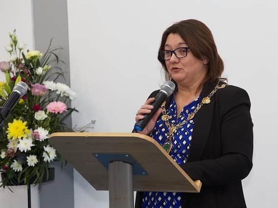 Mayor of Derry City and Strabane District Council, Councillor Michaela speaking at the official opening of Lincoln Courts Community Centre.  (Photo - Tom Heaney, nwpresspics).