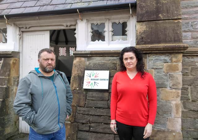 Independent Derry City & Strabane District Councillor Gary Donnelly and Kat Healy from the Migrant Centre NI.
