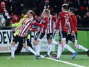 Adam Liddle celebrates his late equaliser against Finn Harps in the recent North West derby at Brandywell.