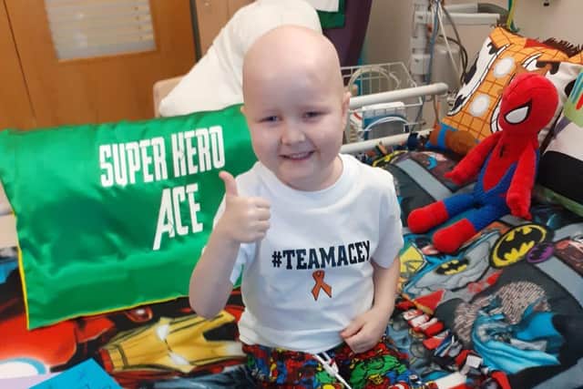 Five year-old Ace Ward gives a thumbs up for all the support he's received during his battle with leukaemia