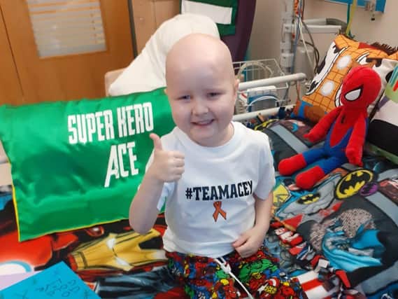 Five year-old Ace Ward gives a thumbs up for all the support he's received during his battle with leukaemia