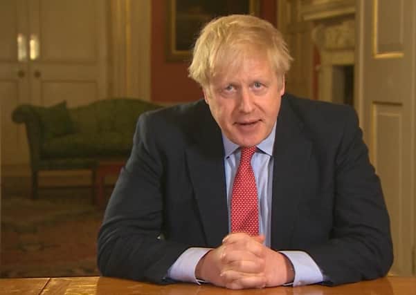 Screen grab of Prime Minister Boris Johnson addressing the nation from 10 Downing Street, London, as he placed the UK on lockdown as the Government seeks to stop the spread of coronavirus (COVID-19)