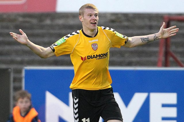 Derry City's James McClean celebrates scoring at Bohemians.